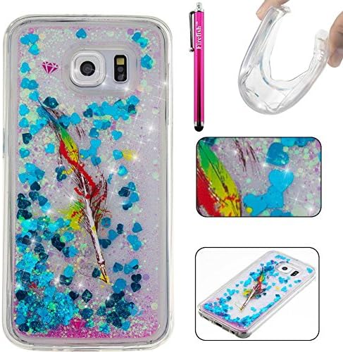 Galaxy S6 Case, Firefish Bling 3D Sparkle Floating Dynamic Flowing Shockproof [Flexible] Gel Silicone [No Slip] Back Cover for Samsung Galaxy S6 -Feather