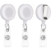 PATIKIL Retractable Badge Holder Reel, 3 Pcs ID Badge Reels with Clip and Clear PVC Strap for Name Key Chain Office Worker Teacher, White