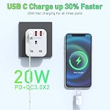 AUNNO UK to EU Plug Adapter PD 20W 2 USB 1 USB-C Grounded Type E/F view 6