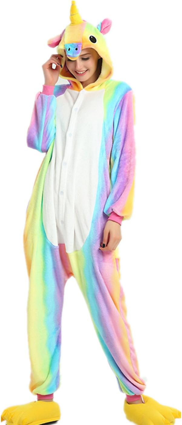 Adult Unisex Flannel Unicorn Pyjamas Novelty Hooded Animal Nightwear One-Piece Sleepsuits Xmas Halloween Costumes Cosplay Jumpsuits