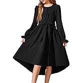 Arshiner Girls Long Sleeve Dress Fashion High Low Flowy Swing Semi Formal Party Dresses with Belt