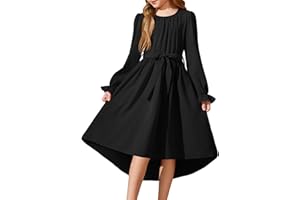 Arshiner Girls Long Sleeve Dress Fashion High Low Flowy Swing Semi Formal Party Dresses with Belt