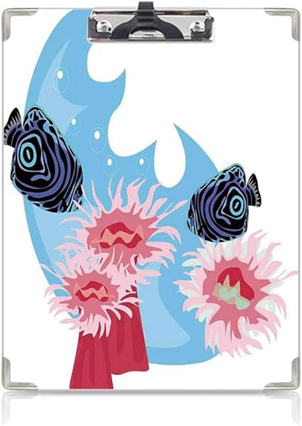 Amazon 学者スケッチ描画ボード 熱帯動物 アイデア多機能メニュー カラフルなストライプの海の生き物イラストダークブルーピンクの水中動物 クリップファイル ボード 文房具 オフィス用品