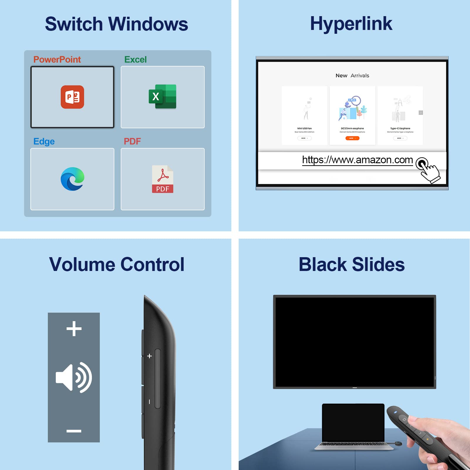 Presentation Clicker with Laser for Powerpoint, Wireless Presenter Remote 5mW 3a Laser, Slide Advancer for Slide Show, Clicker for PPT/Keynote/Google Slides/Classroom/MacBook/Mac/Windows