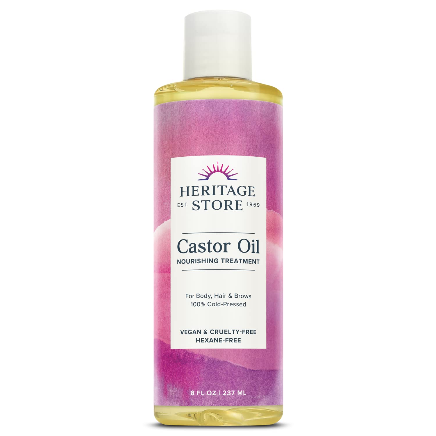 HERITAGE STORE Palma Christi Castor Oil | Hair & Skin Moisturizer, Eyebrow Thickener | Cold Pressed, Hexane & Fragrance Free | 8 oz