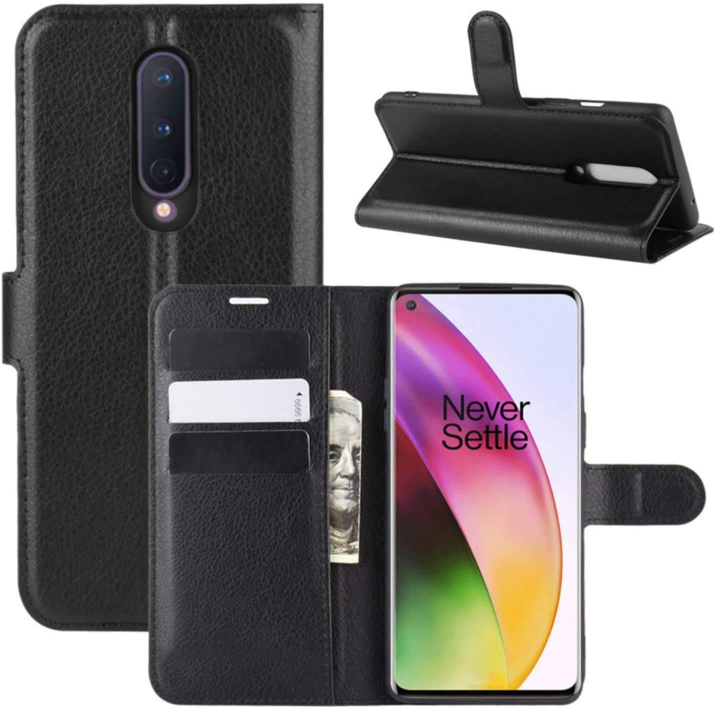 RKVMM OnePlus 8 Pro Case, PU Leather Wallet Flip Cover Elegant Card Slot and Magnetic Closure Compatible With OnePlus 8 Pro (Black)