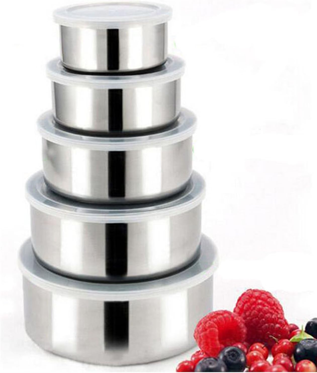 Gosear®5 pcs Stainless Steel Food Storage Containers Box Mixing Bowls w