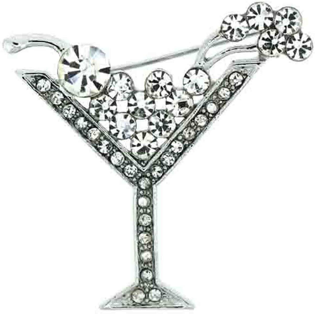 Brooches Store Silver & Crystal Cocktail Glass Brooch BigaMart