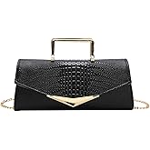 WIGUYUN Women Vegan Leather Evening Handbag Crocodile Pattern Handle Clutch Purse Cross Body Envelope Bag