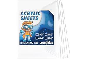 LoengMax 1/8" Thick (3mm) Clear Acrylic Sheet 3" x 5" - 6 Pieces | Cast Plexiglass for DIY Crafts, Sign, Photo Frame, Display Projects