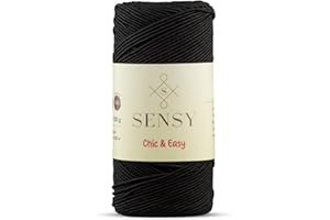 S SENSY Sensy Premium Chic & Easy 1.5mm 218 Yards 50% Cotton 50% Polyester Rope Crochet Bag Cord Crochet Thread (Black)