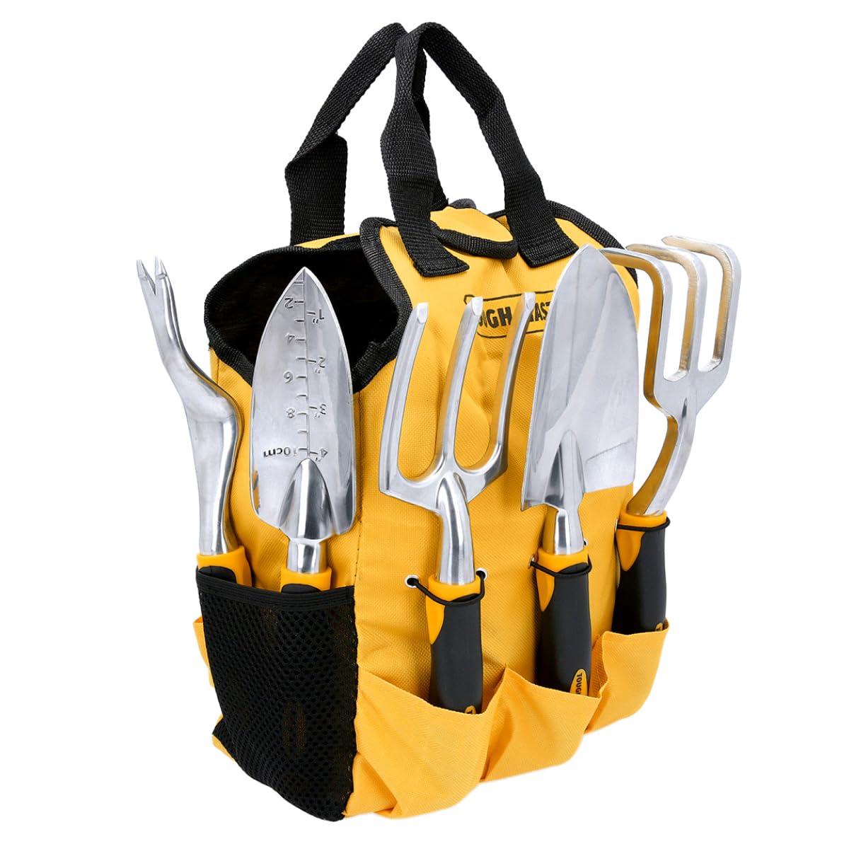 Garden Tools Set 5 Piece Hand Tool Gift Kit With Storage Tote Bag, Hand Trowel, Transplanter, Weeder, Hand Cultivator, Fork, Gardening Gifts for Women & Men TOUGH MASTER