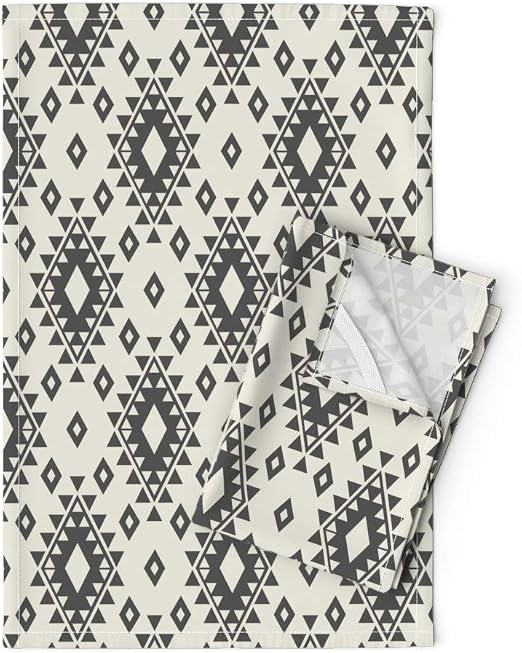 Amazon Com Roostery Tea Towels Aztec Tribal Grey Black Cream Bohemian Modern Print Linen Cotton Tea Towels Set Of 2 Home Kitchen