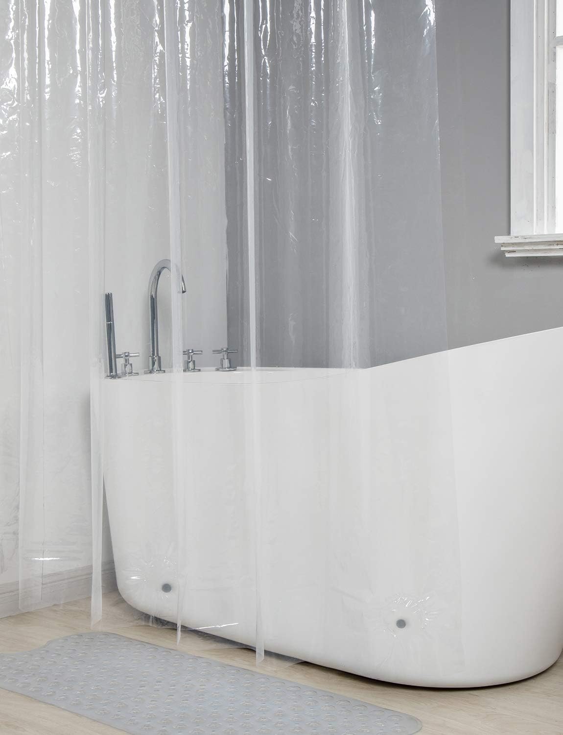 AmazerBath Lightweight Shower Curtain Liner, 72x72 Inches PEVA 3G Shower Curtain Liner with Magnets and 12 Grommet Holes, Waterproof Thin Plastic Liners- Clear: Kitchen & Dining