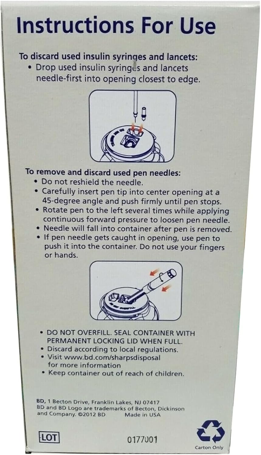 BD Home Sharps Container 1.4 qt/Each - 2 Pack: Health & Personal Care