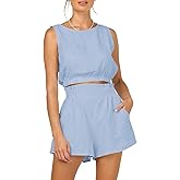 Eurivicy Women's 2pcs Summer Outfits Sleeveless Crop Tank Top and High Waist Pocketed Shorts Loose 2 Piece Short Sets
