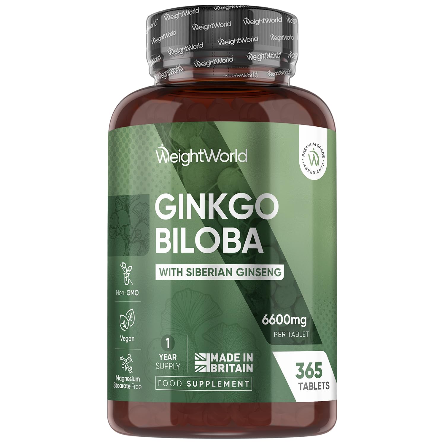 Ginkgo Biloba and Ginseng 6600mg - 365 Tablets - 1 Year Supply - 1 Tablet a Day - Providing Flavone Glycosides and Terpene Lactones - Vegan Ginseng and Ginkgo Biloba Complex Herbal Supplement