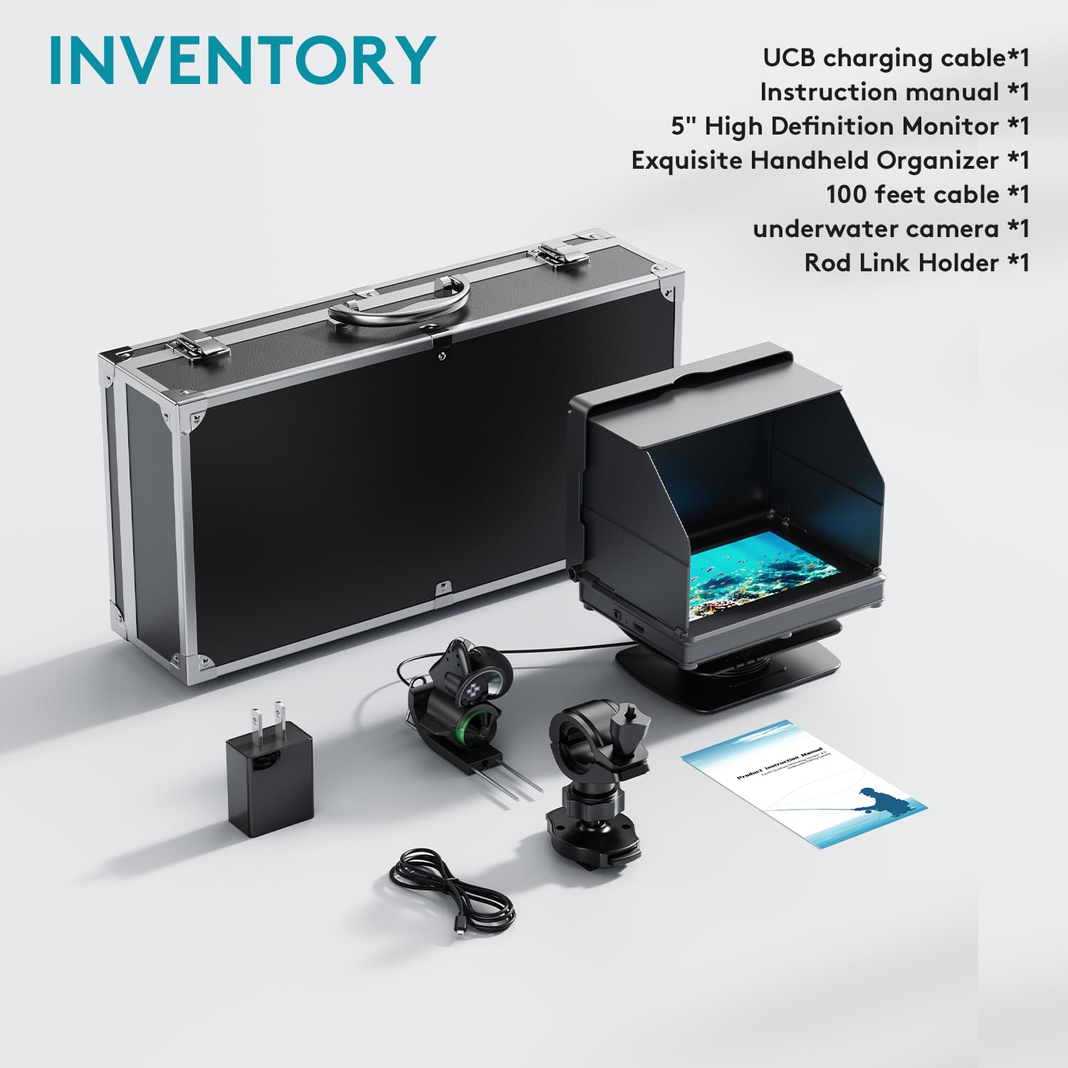 FourQ Underwater Fishing Camera,Fishing Camera Ice vexilar Fish find 5nch Hd LCD Display Underwater W/ 10000mah Li-Battery,100ft Cable and 4pcs Ir Lights for Boat Lake Kayak Ice Fishing