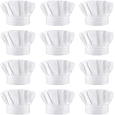 12 Pieces Adult Adjustable Elastic Baker Hat, Chef Hats, Kitchen Cooking Chef Caps for Men Women, White