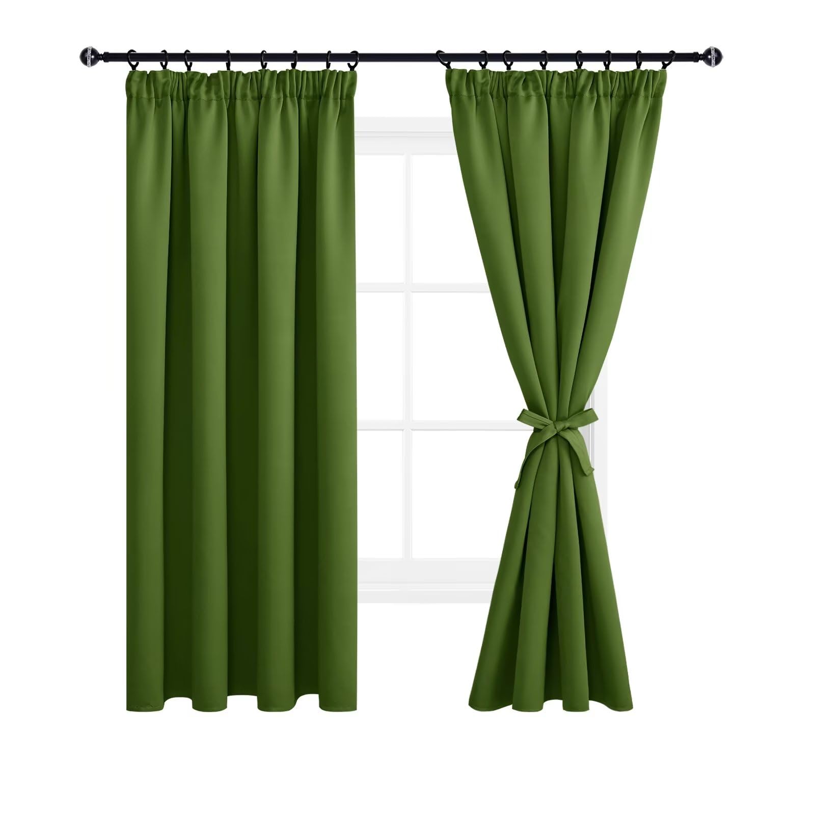 DWCN Pencil Pleat Curtains Blackout Curtains for Bedroom Thermal Insulated Room Darkening Curtains for Living Room 55 x 69 inch Length, Green, 2 Panels