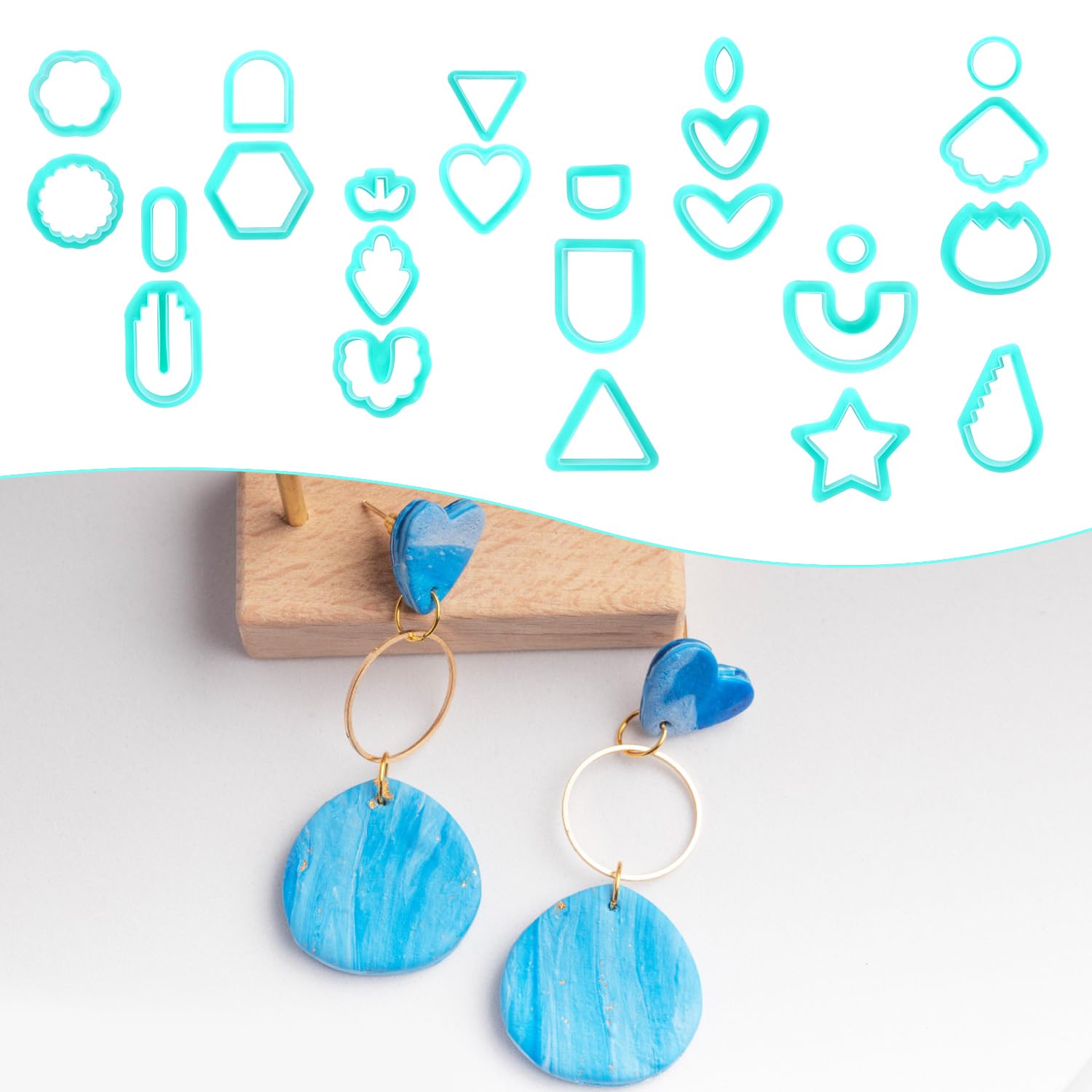 Set of 24 Boho Polymer Clay Cutters, 24 Shapes Clay Earring Cutters Flowers Geometry Clay Molds for Jewelry Making DIY Craft