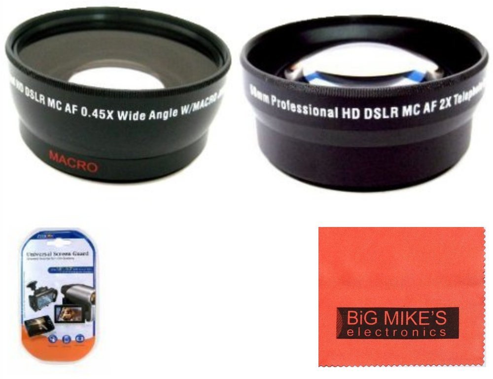 72mm 0.45X Wide Angle Lens + 2X Telephoto Lens For Canon Digital EOS Rebel SL1, T1i, T2i, T3, T3i, T