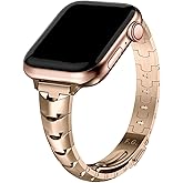 Fullmosa Slim Metal Band Compatible with Apple Watch 42mm 41mm 40mm 38mm,Stainless Steel Chain Strap for Women iWatch Bands Series 11 10 9 8 7 6 5 4 3 2 1 SE3/2/1,Rose Gold