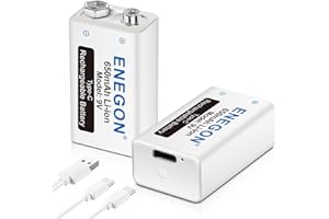 ENEGON 9V Direct USB Rechargeable Lithium-ion 650mAh Batteries with 2 in 1 Micro USB Cable for Microphone, Smoke Alarms, Elec