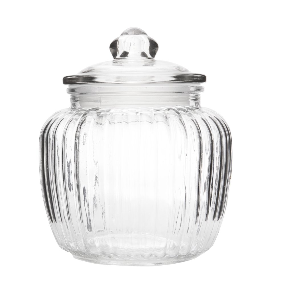 Retro Ripple Design Biscuit Jars, Vintage Glass Kitchen & Home Storage