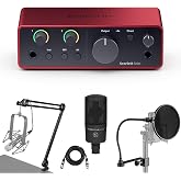 Focusrite Scarlett Solo 4th Gen USB Interface with Software Suite, Bundle With H&amp;A Pop Filter, Microphone, Broadcast Arm and 10' XLR Cable