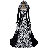 STIOEDYUAN Women Victorian Gothic Hooded Witch Dress Vampire Sorceress Vintage Renaissance Ball Gown