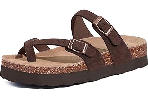 ORADO Women's Suede Platform Sandals Cork Footbed Adjustable Comfortable Support Summer Slides