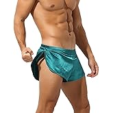 Rexcyril Men's Boxer Jockstrap Sexy Underwear, Silky Satin Split Side Gym Running Active Shorts
