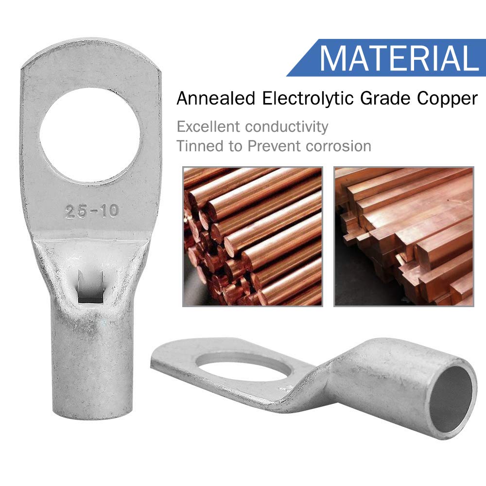 ELECFUN 56pcs Battery Cable Ends 8-4 AWG Heavy Duty Wire Lugs Tinned Copper Battery Cable Ends Tubular Ring Terminal Connectors with Sight Hole: Industrial & Scientific