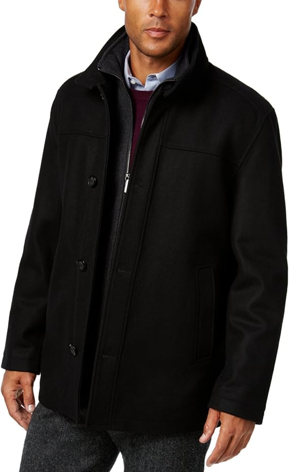 LONDON FOG Men's Size Wool Blend Car Coat with Bib, Black, XLarge Tall