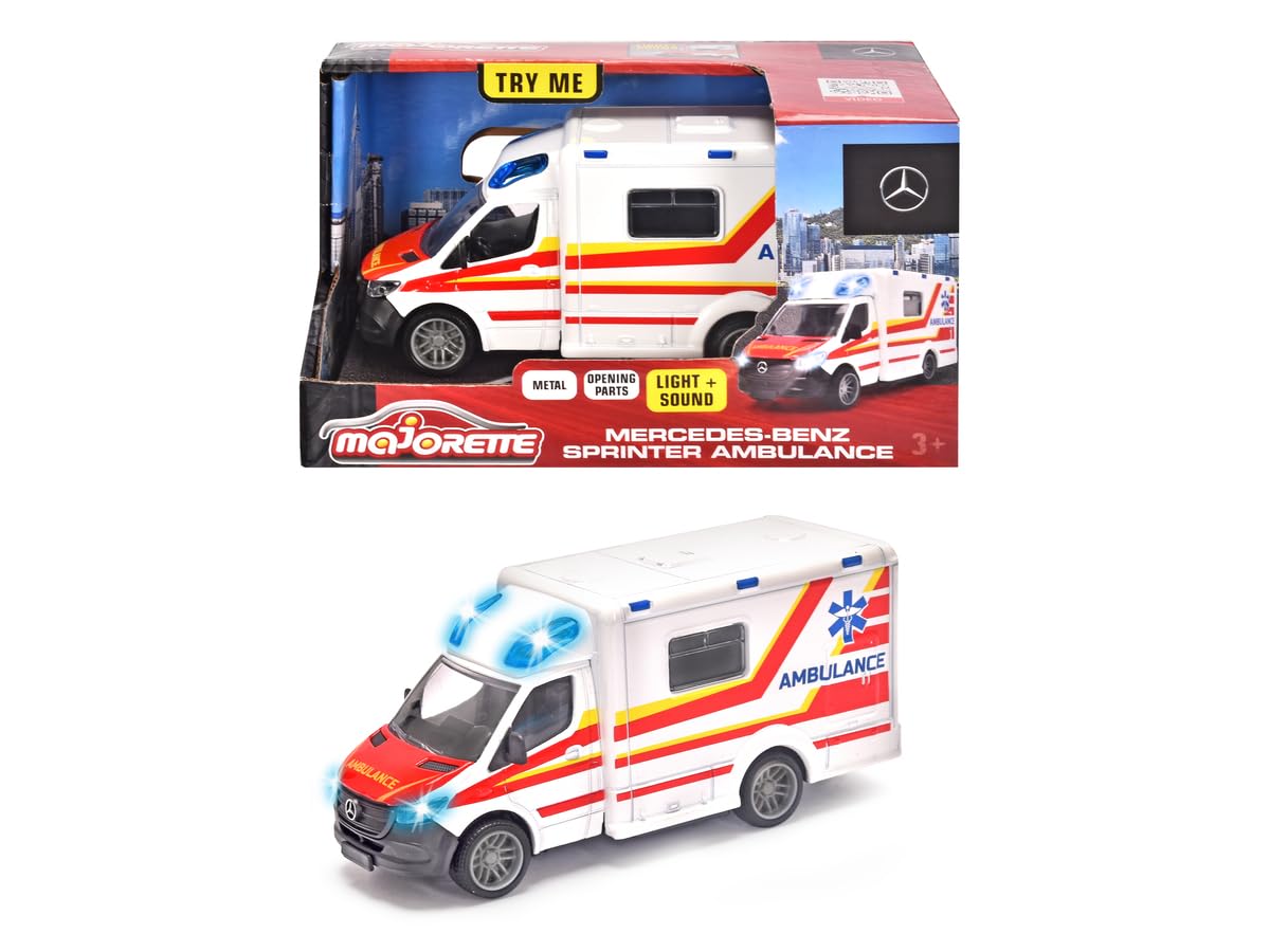 MOJORETTE Grand Series Ambulance Toy Mercedes-Benz, Made of Metal and Plastic, 12.5 cm, Light and Sound (213712001038)