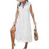 CUPSHE Women's Swimsuit Coverup Casual Sleeveless Side Split Long Cardigans V Neck Midi Beach Dress