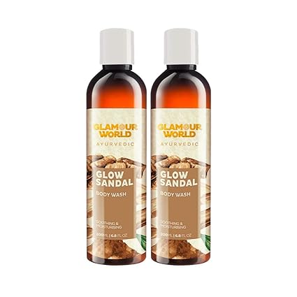 Glamour World Ayurvedic Glow Sandal Body Wash - Natural Anti Microbial Body Cream for Soft and Glowing Skin - 250 ml (Pack of 2)