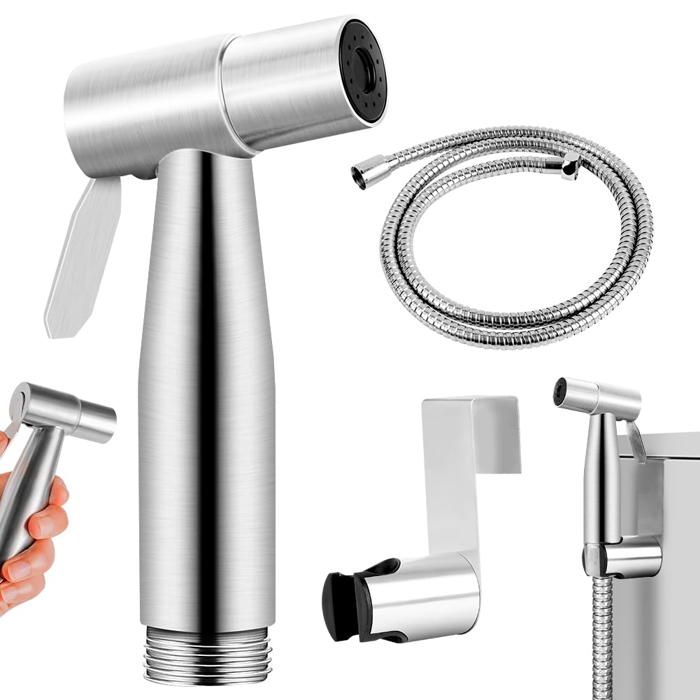 HOTUT Portable Bidet Sprayer Kit, Stainless Steel Bidet Shower Head with Hose, Handheld Toilet Bidet Sprayer Kit, Hand Held Bathroom Cloth Diaper Sprayer Set for Feminine Hygiene, Pet Shower, Bathroom