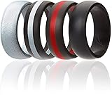 ROQ Silicone Wedding Ring for Men, 4 Pack Silicone
