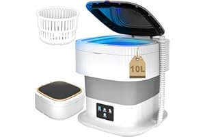 ABXKZ Portable Washing Machine, 10L Mini Washer and Dryer Foldable Washer Machine, Small Washer, Bucket Laundry Machine with Deep Cleaning for Baby Clothes, Underwear, Socks, RV, Grey