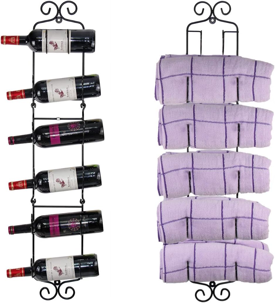 ESYLIFE Wall Mounted Wine Towel Rack - Cascading Design for Holding 2-6 Bottles/Towels