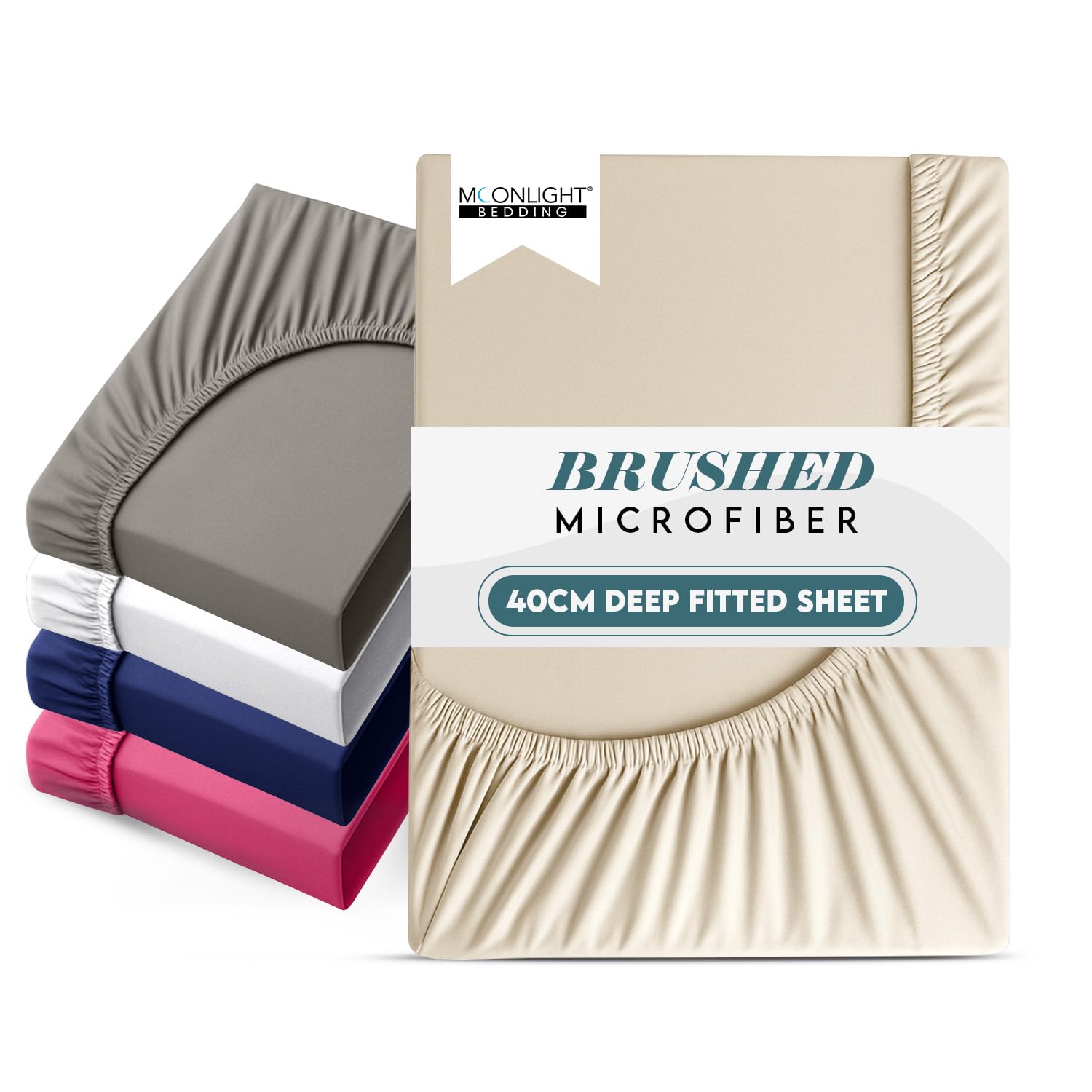 Moonlight Bedding Fitted Sheet 40 Cm Extra Deep Pocket Bed Sheets 16 inch Ultra Soft Bottom Sheet Brushed Microfiber Breathable Shrinkage and Fade Resistant (Cream, Single)