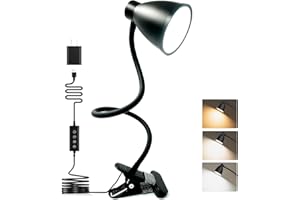 BOHON Desk Lamp 5 Color Modes 10 Brightness Dimmer Reading Light 10W 38 LED Clamp Lamp with Auto Off Timer 360° Flexible Neck Clip on Light for Bed Bedside, AC Adapter Include