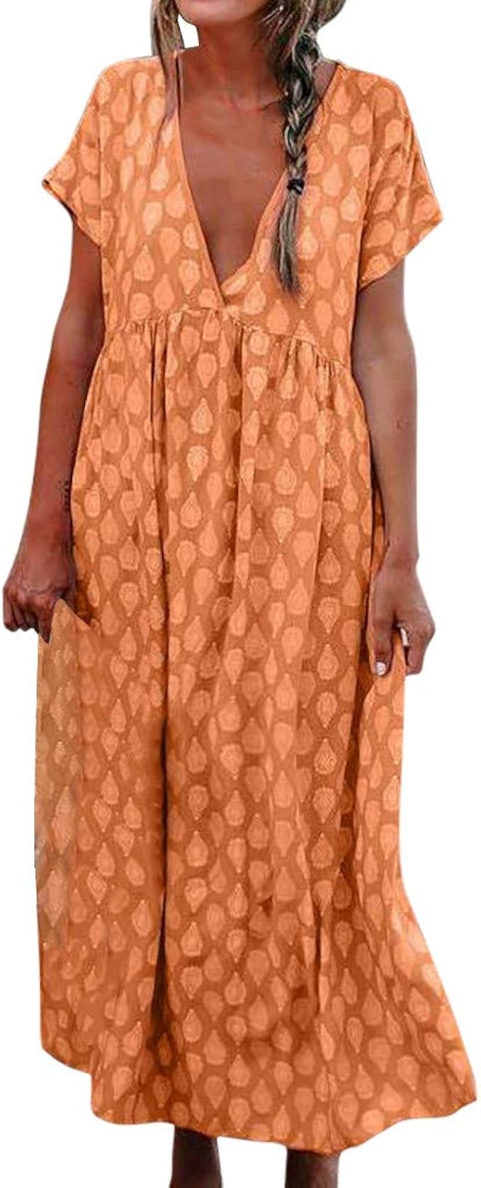 AMhomely Women's Dresses Clearance Print Short Sleeve VNeck Casual