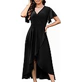 WEACZZY Women V Neck Ruffle Sleeve Maxi Dresses Split Elegant Wrap Ruffle Wedding Guest Dress Elegant Casual Dresses