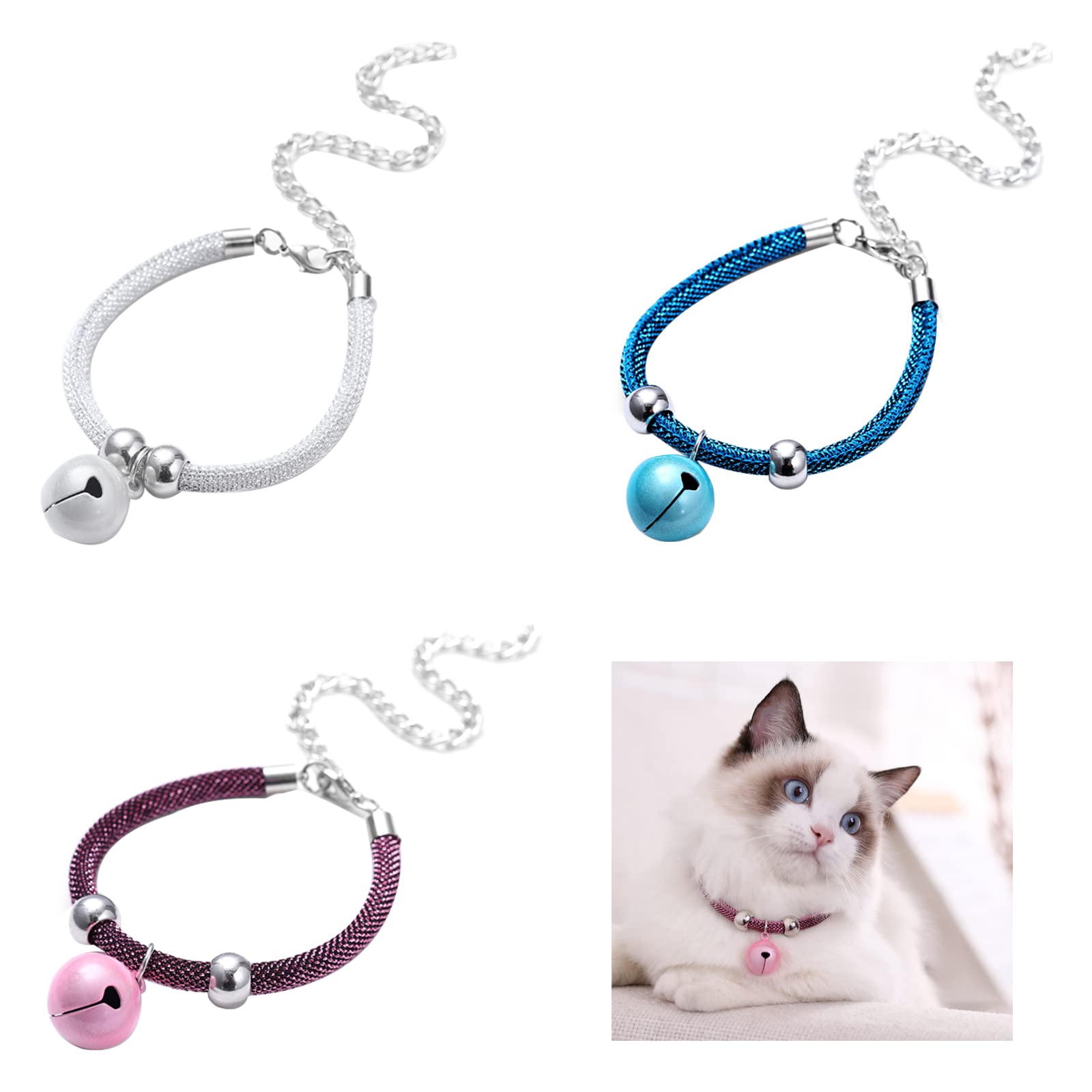3 Pcs Pet Necklaces Cat Collar with Bells Adjustable Cat Collars for Small Dogs Cats and Most Small Pets