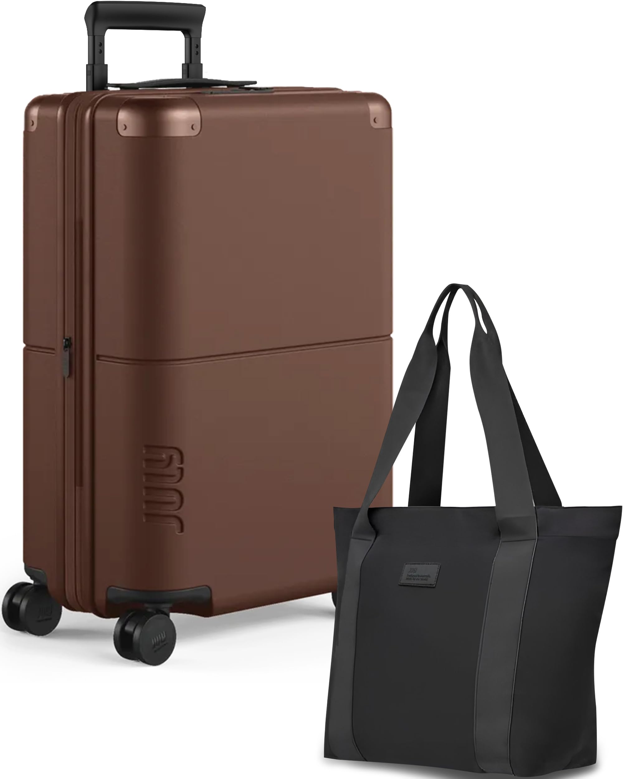 Photo 1 of July Carry On Max Expandable - 21.5" Airline Approved Carry On Luggage with Travel Tote, Rolling Suitcase for Men & Women - TSA Lock Spinner Suitcase, Silent Wheels, Expansion Zip - Dark Brown