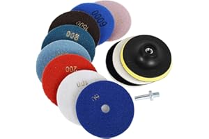 12Pcs Diamond Polishing Pads 4 Inch Granite Polishing Kit with 50-6000 Grit Polishing Pad and Backer Pad Wet/Dry Diamond Sand