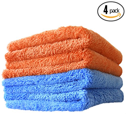 (4-Pack) THE RAG COMPANY 16 in. x 16 in. Eagle Edgeless Mix Pack (2 Blue, 2 Orange) Professional Korean 70/30 Super Plush 480gsm Microfiber Detailing Towels